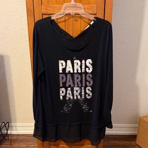 Cato Black Paris Graphic Blouse Silver Sequins 18/20